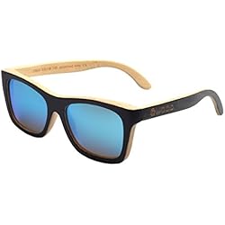 Iwood Unisex Madera Negro Pintura Marco polarizó el Azul hielo de la lente gafas de sol de bambú