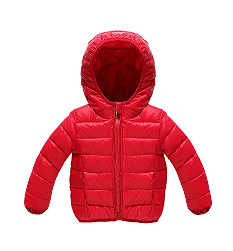 Oissie Babys Hooded Puffer Jacket Kids Winter Down Coat Snowsuit Pure Color Outwear 18M Red