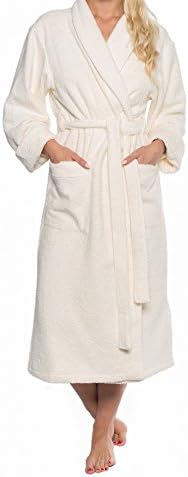 AUDREY exclusive Bathrobe from the Sophie Bernard Collection "Bath &amp; Spa". 100% pure Cotton, 430 gf/sqm. Feel at ease! S-Size / ecru