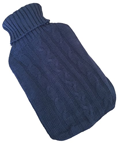 KNITTED LARGE HOT WATER BOTTLE WITH BEAUTIFUL COVER - 3 DIFFERENT COLOURS (Navy Blue)