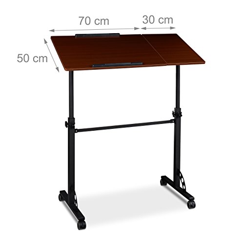 Relaxdays Laptoptisch groß XXL höhenverstellbar, HxBxT: 110 x 100 x 50 cm, Holz, Mobiles Rednerpult, Bremsbare Rollen, Notebook, Beamer, Laptops, 2 Ablagen, Mahagoni braun - 3