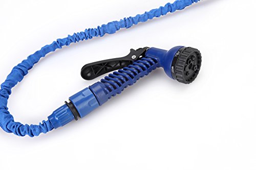 Flexibler Gartenschlauch Latex Knickfest Wasserschlauch mit Sprühpistole/Brause – Länge 7 bis ca. 22,5 m oder 10 m bis ca. 30 m, dehnbar – kein „Schlauchsalat“ Farbe Frei Wählbar (22,5 Meter, Blau) - 2