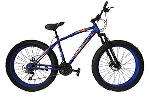 BraveHeart Fat Bike 26T 21 Gear Speed 26 Inches Wheel 19 Inch Frame Dual Disc Brake Front Shocker Mountain Bicycle for Boys and Girls , Age 13+ Years - Blue