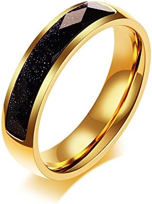 Vnox 5mm Stainless Steel Thin Blue Sandstone Wedding Band Crystal Engagement Promise Ring for Men Women Gold