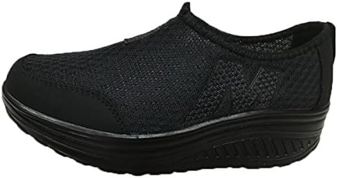 Women's Casual Mesh Slip on M Design Platform Shoes Fitness Toning Walking Sneakers All Black UK 4