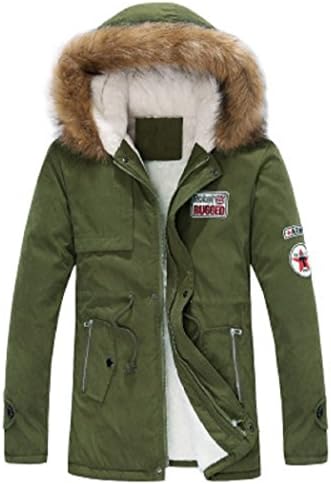 OUMIZHI unisex Warm Winter Cotton Fleece Lined Parka Faux Fur Hooded Jacket Coat