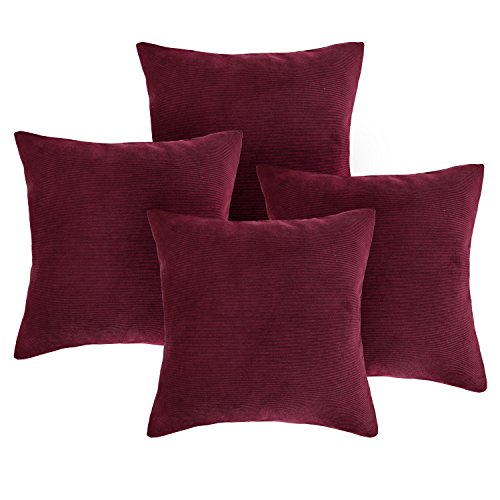 Deconovo Kissenbezug Kord Kissenhülle Sofa Wohnzimmer Kissenbezug 45×45 cm Bordeaux 4er Set - 3
