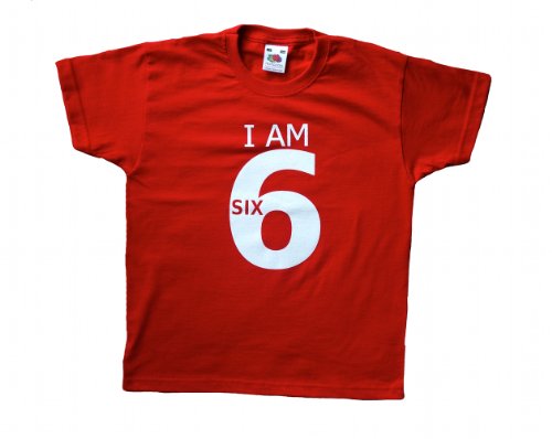 Fab4babystars Children's I Am 6 T-shirt - Red - Size 5-6 Years