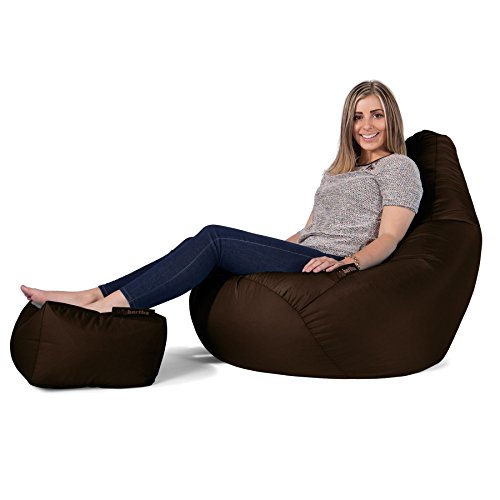 Highback Gaming Sitzsack Loungesessel Mit Passendem Hocker – Braun - 2