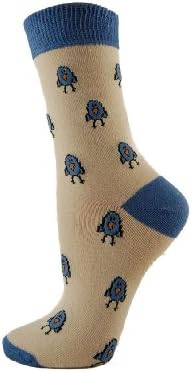 Ladies 1 Pair Socksupermarket Novety Bluebirds Pattern-4-7-Cream