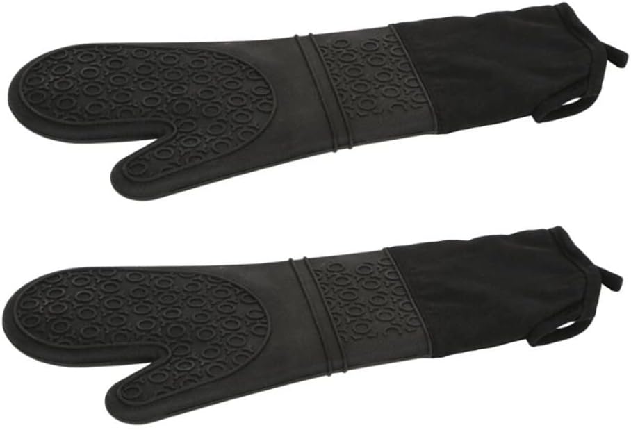 EPINOX 2'li Silikon Fırın Eldiveni - Isıya Dayanıklı Eldiven - Yanmaz Eldiven - Yapışmaz - Çift Katman - 42 cm - Siyah