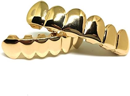 New Classic 14K Gold Tone Hip Hop Teeth Grillz Top and Bottom Mouth Grills Removable Custom Fit Cap Set