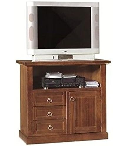 Mobile TV In Legno Arte Povera Noce Scuro - 2 Ante Con Vano A Giorno, Telaio