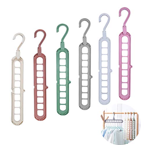 QYY 6 pcs Cintres en Plastique de Qualité Supérieure, Ouverture en Forme de S, Crochet Pivotant à 360 °, Organisateur de Garde-Robe Magique, Cintres Suspendus - 6 Couleurs