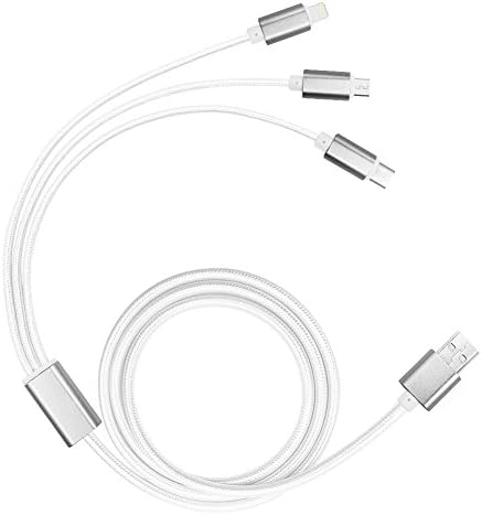 USB Type C Cable, PowerLine USB 2.0 (4ft) Charging Cable with Micro USB, USB Type C, Lightning Cable Compatible for iPhone7/ 5/5s/5c 6/6s Plus, Nexus 6P, Android Phones(White)