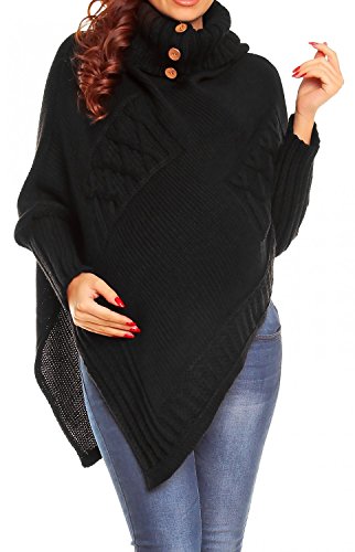 Happy Mama Women's Maternity Cable Chunky Knit Poncho Sweater Jumper Wrap 312p (Black, ONE SIZE UK 8/10/12, )