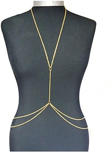 TrendsMe Stunning Body Chain Belly with crystal Bikini Sexy Beach Crossover tassel UK[BC02,Gold]