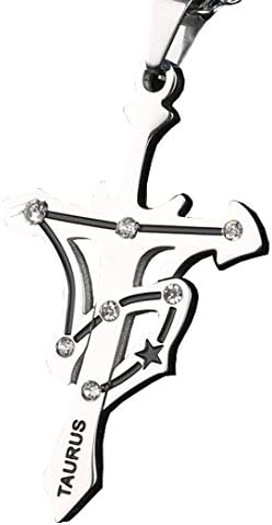 SHOLIND Unisex 12 Constellations Diamante Pendants Cross Necklace (Taurus（April 20 - May 20）)