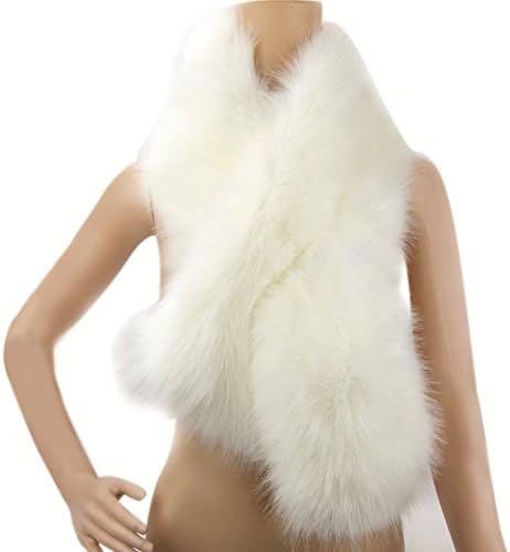 Cinoyoni Women's Winter Warm Fake Faux Fur Scarf Wrap Collar Shawl Shrug (White)