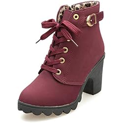 Botines De Altos Tacón Mujer,Piel con Plataforma Ante Forrados Cordones 8 Cm Zapatos Moda Otoño Invierno Comodos Rojo 38