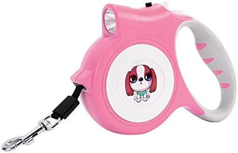 Retractable Dog Leash, Pet Traction Rope Head Dog Collar Training Lead with Flashlight for Small Dogs. (Pink)