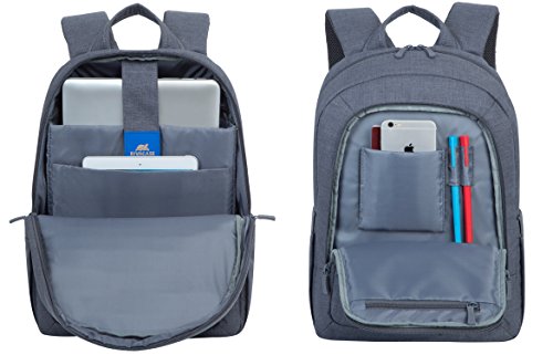RIVACASE Notebook Rucksack bis 15 6        Stilvolle Tasche aus wasserabweisenden Material und extra verst  rkten Seiten - Grau