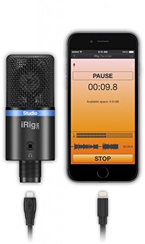 IK Multimedia iRig Mic Studio Microfono a condensatore con diaframma largo per Android, iPhone, iPad, Mac e PC, Nero