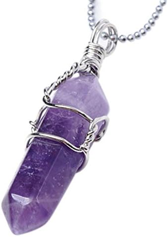 Bluelans® Amethyst Crystal Healing Point Chakra Pendant Bead for Necklace
