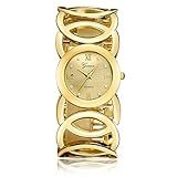 Webla Damen Schmetterling Kunstleder Treibsand Armbanduhr mit Strass Quartzuhr Analog mit Batterie (Gold)