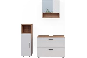 Vicco Set di mobili da bagno Irma, Rovere/Bianco lucido, 3 parti, con mobile midi