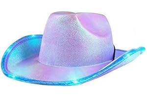 LEEMASING Unisex Cowboy Hat Light Up Flashing LED Brim Fun Light Up Hat For Wedding Prom Birthday Party Halloween Christmas