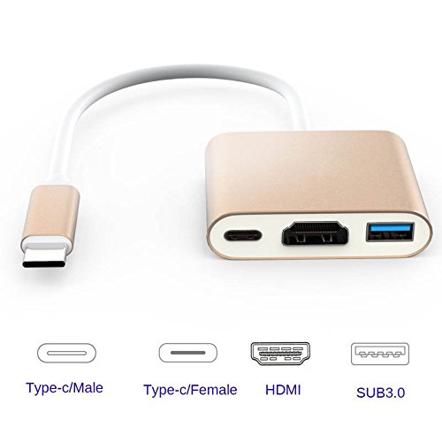 Hrph Typ C USB 3.1 auf HDMI / USB 3.0 / USB C Adapter Ladeanschluss Aluminium Material für Macbook Google Chromebook Laptop - 4