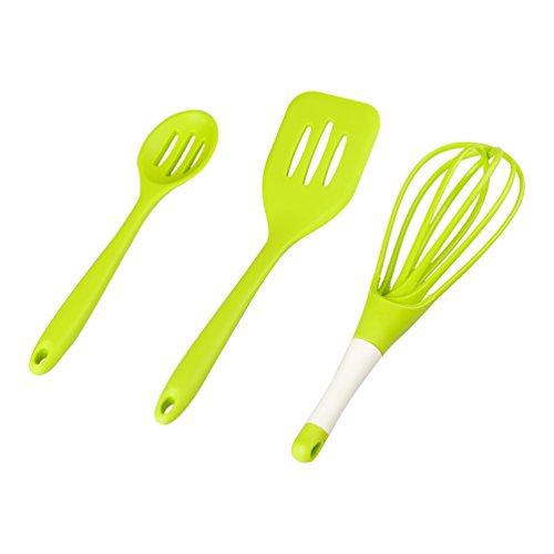 Yoofor 10er Set Silikon Küchenhelfer Set -GrillZange, Schneebesen, Silikon Pinsel, Teigschaber, Schaumlöffel, Löffel Nudeln, Reis Paddel, Kelle, Suppenlöffel, Hitzebeständige Koch- und Backzubehör, Silikon Utensilien Küchen Set sehr Perfekt zum Kochen und Backen - 9