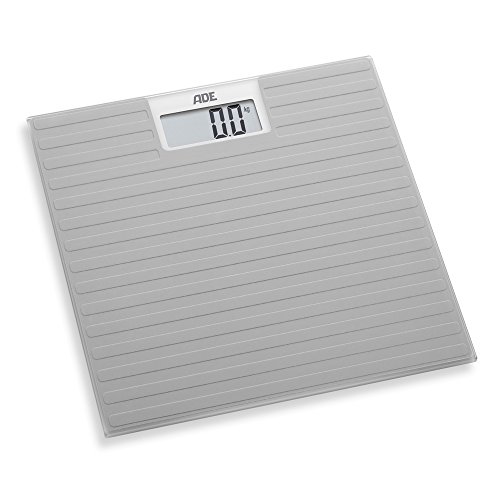 ADE Digitale Personenwaage BE 1509 Loreen. Elektronische Badezimmerwaage mit rutschhemmender Silikon-Oberfläche für maximalen Grip. Genaue Gewichtsbestimmung bis 180 kg. Inklusive Batterie. Grau
