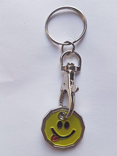 NEW SHAPE 12 Sided Trolley Token £1 Coin Pound Shopping Key Ring Clasp Supermarket Locker Gift(SMILEYS TONGUE OUT DESIGN)