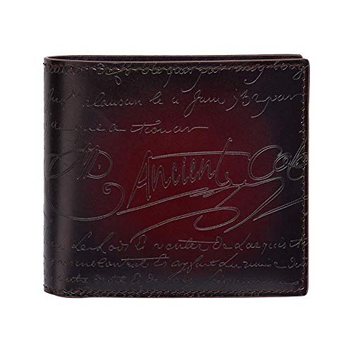 Wallet for Men TERSE Genuine Leather Slim ID Card Holder RFID Blocking Bifold Wallet Money Clip(Claret)