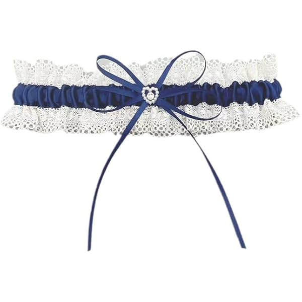 Giarrettiera Sposa Yuemion - Set In Pizzo Blu E Bianco Con Nastro - Foto 2