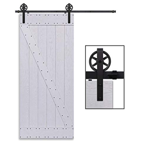 CCJH 6FT-183cm Herraje para Puerta Corredera Kit de Accesorios para Puertas Correderas Rueda Riel Juego para Una Puerta de Madera