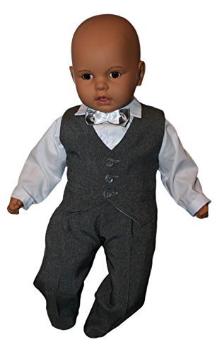 Christening Suit Baby Boy Children Child kid Christening Suit Wedding Suits Festive suit, 4 Pcs., K13/3, Grey-White - Grey White, 68