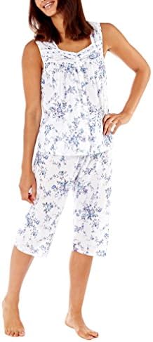 Inspirations Fordville Women's Floral Print 3/4 Bottoms Pyjama Set With Lilac Eye Mask (14-16) Purple Sweetheart