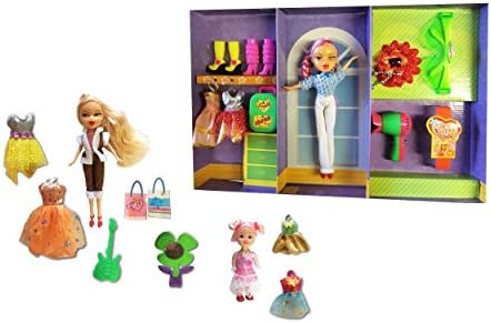 Kids Fashion Doll With Accessories - Clothes Hair Dryer Shoes Boots Guitar Mirror Suitcase Bobbles & Clips - ASSORTMENT