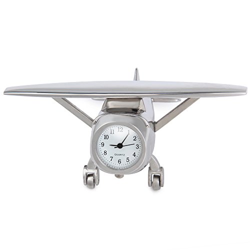 Tischuhr Flugzeug mini Standuhr Spielfigur Uhr Deko für Wohnzimmer Kinderzimmer Spielzeug Silber - 2