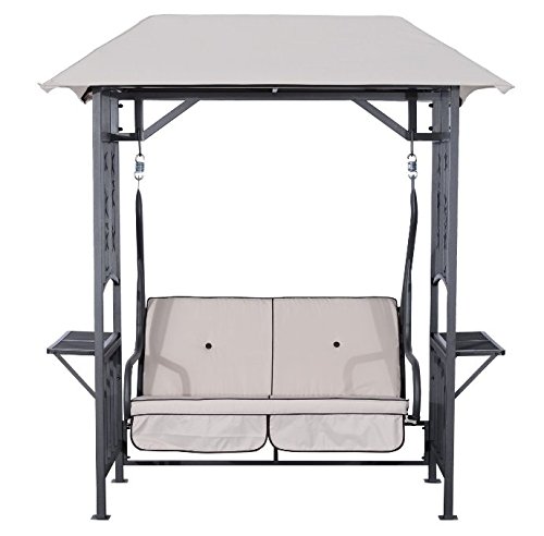 Deluxe 2 Seater Premium Swing Chair - Rust Resistant Metal Frame - Side Table Drink Holders