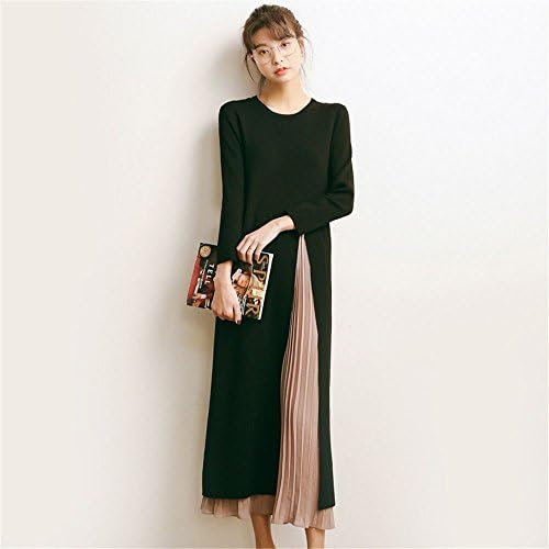 In the long winter sweater dresses knitted T-shirt dress shirt sleeve dress split loose head,black,F