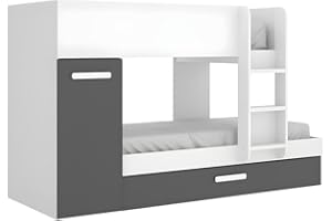 VENTE-UNIQUE Rimobel Venta-Unica - Litera con Cama Nido y Compartimentos Anthony 3 x 90 x 190 cm - Antracita y Blanco