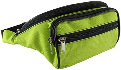Waist bum belt money passport credit card bag fanny hip lumber pack outdoor sport hiking travel festival holidays pouch 4 zip pockets unisex coach bag wallet waist purse adjustable belt (green-yellow)