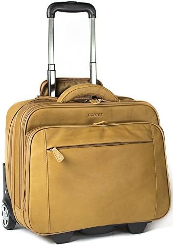Cortez Colombian Leather Executive Laptop Cabin Trolley, Removable Laptop Sleeve (Tan)