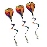 3 Stü Bunte Heißluftballon-Windsocken mit sechs Tafeln und einem fließenden, lockigen Schwanz