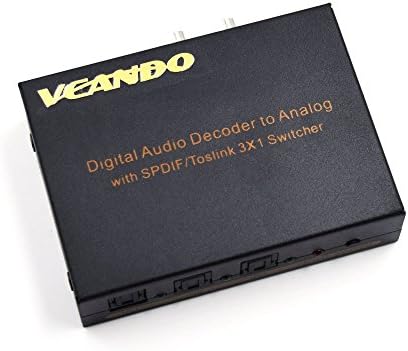VCANDO Digital to Analog Audio Decoder with SPDIF/Toslink 3x1 Switcher Support Spdif+L/R+3.5mm Headphone Output
