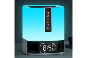 APUZOM Night Light Bluetooth Speaker, White Noise Machine, Upgraded Touch Bedside Lamp with 48 Colour Changing, Alarm Clock with Lights, Dimmable Table Lamp, for Teenage Girls Boys Kids